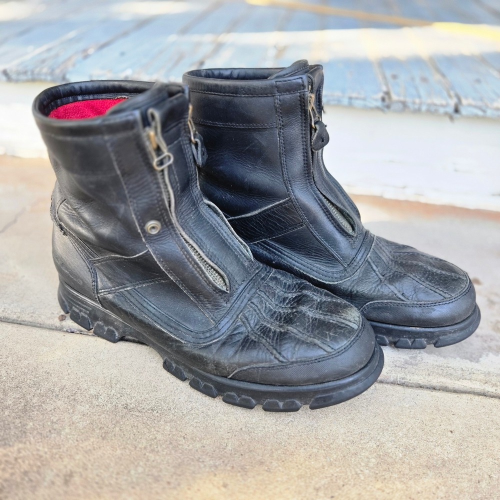 VTG Polo Sport Ralph Lauren Boots Black Mens 11 Double Zip Leather Duck Boot 12 - Picture 2 of 16